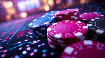 Casino environment roulette table and chips abstract background