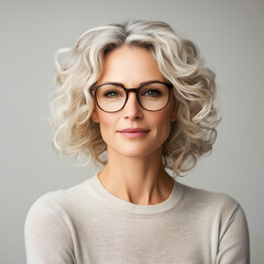 Elegant Mature Woman with Glasses in Studio Portrait