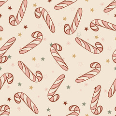 Merry Christmas and happy new year greeting card, Seamless vector pattern with cute vintage Santa Claus. Hand drawn retro Christmas pattern. Perfect for textile, wallpaper or nursery print design