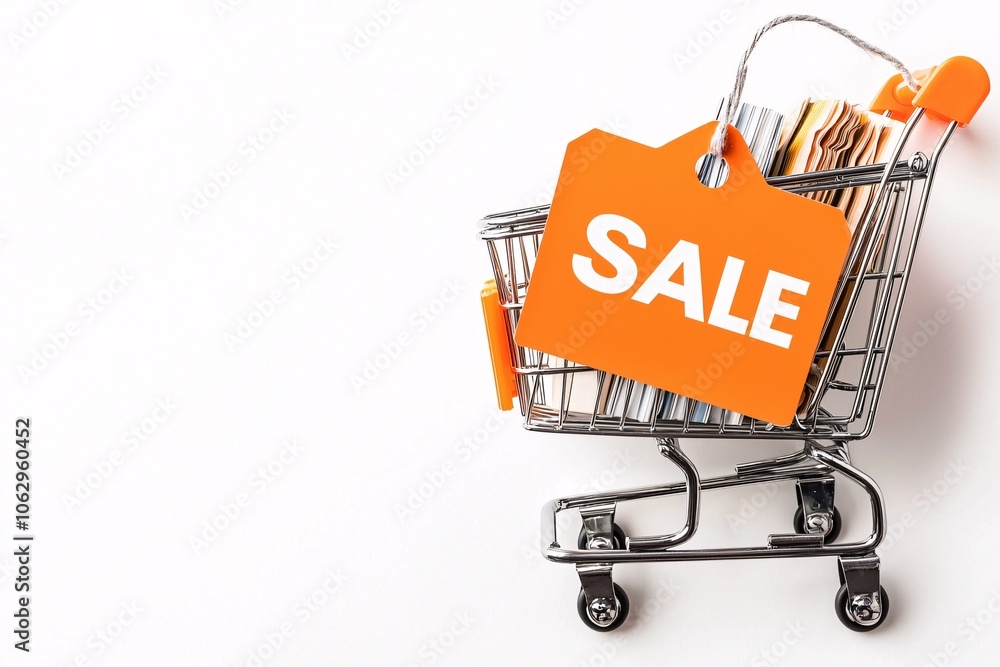 Poster a close-up of a price tag with a red discount label hanging from a product shelf, emphasizing value 