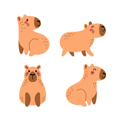 Adorable capybara character vector set