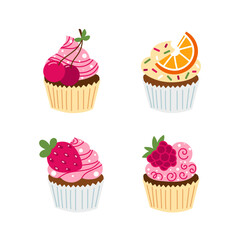 Different cartoon cupcakes vector set