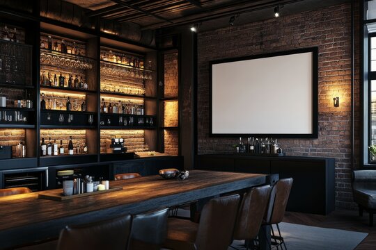 Blank white frame mockup on brown brick wall