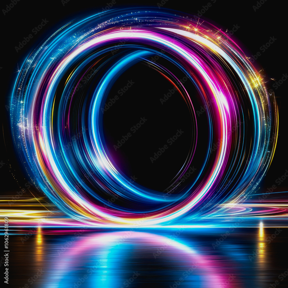 Aufkleber a vibrant and glowing digital interface design featuring a futuristic circle swirl in neon colors, c