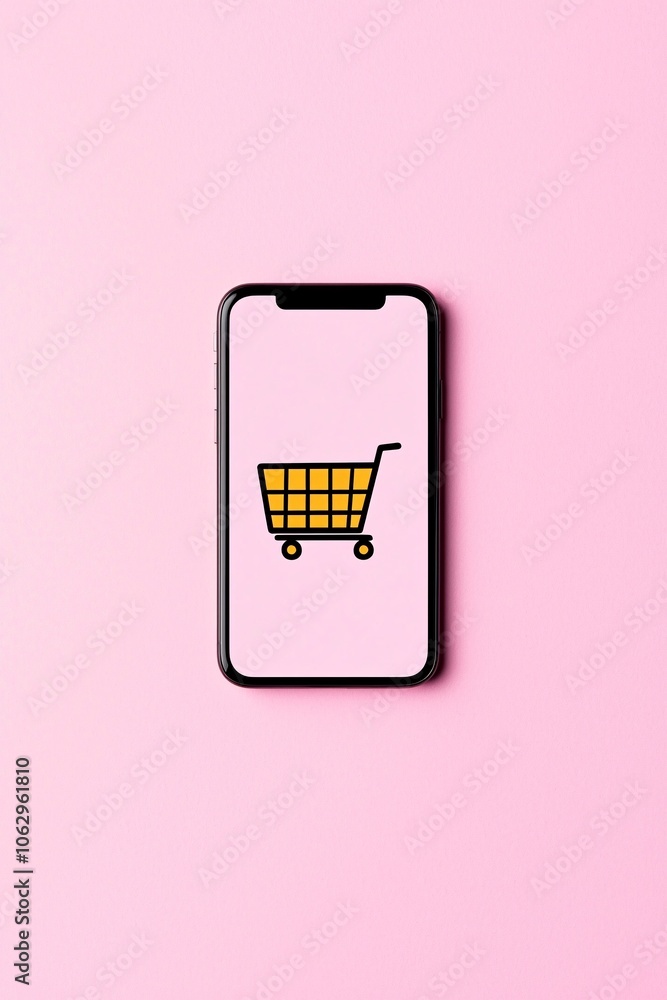 Poster an online shopping app displayed on a phone screen, showing a discount notification, with space arou