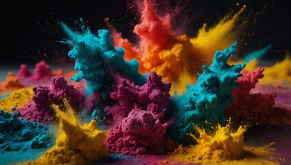 colorful background , Colorful powder explosions in shades of orange, pink, teal, and yellow.