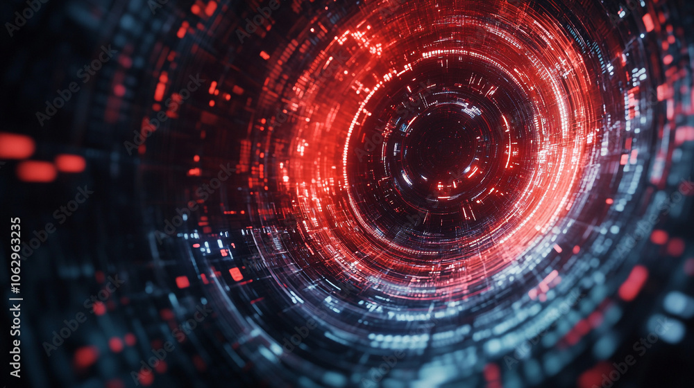 Poster dynamic abstract vortex visualization featuring red and blue streams of light in dark space