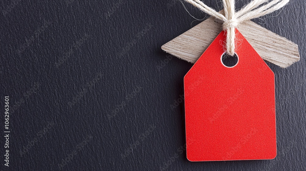 Poster a close-up of a price tag with a red discount label hanging from a product shelf, emphasizing value 