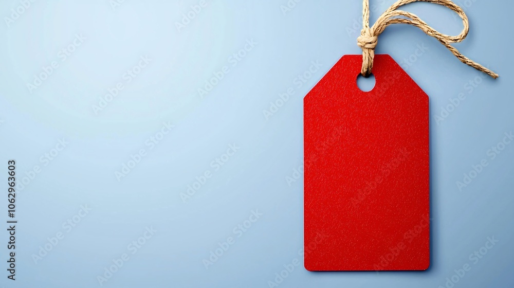 Poster a close-up of a price tag with a red discount label hanging from a product shelf, emphasizing value 