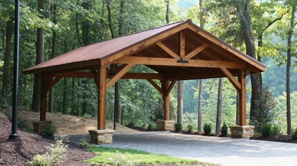 Wooden car garage in nature