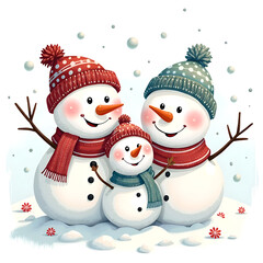 Embrace the joy of family togetherness in a winter wonderland, digital illustration of character design concept.