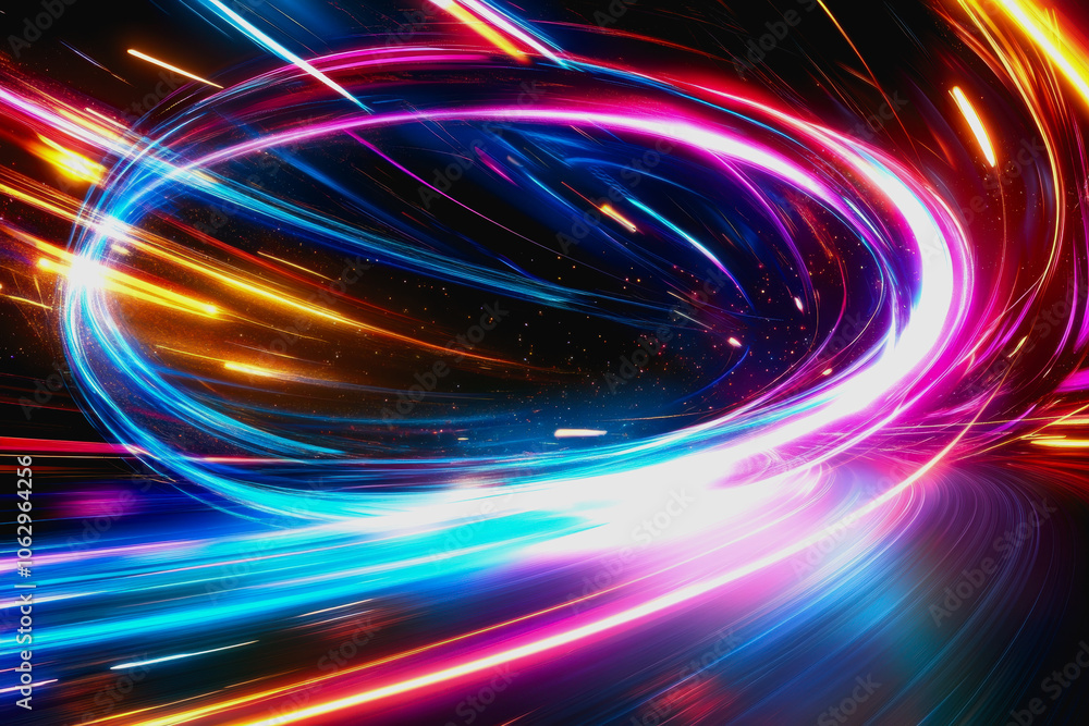 Poster experience a vibrant display of glowing neon lights in a futuristic digital interface. this abstract