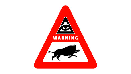 Boar warning sign, black and red isolated silhouette