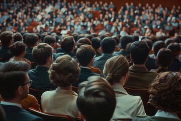 Naklejka premium Attendees focused on speaker