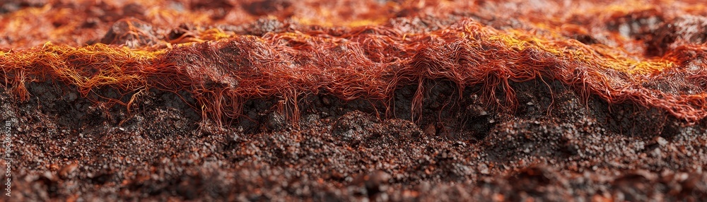 Aufkleber a close-up view of soil with visible root structures and organic material, showcasing the intricate 