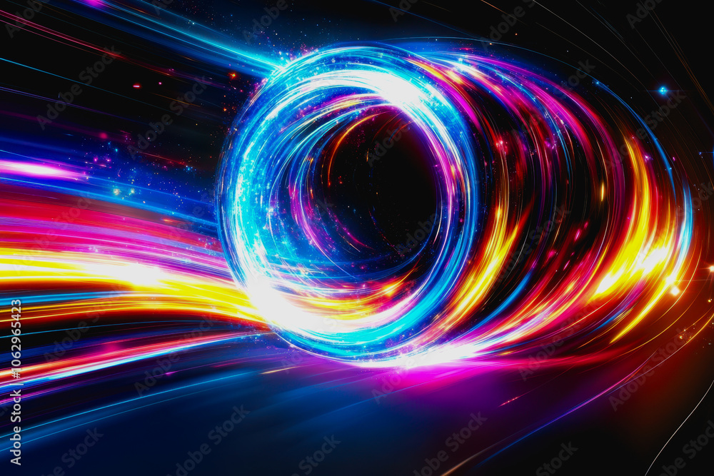 Poster this captivating artwork features a vibrant, futuristic glowing interface with dynamic swirling ligh