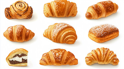 Freshly baked pastries placed on a white background