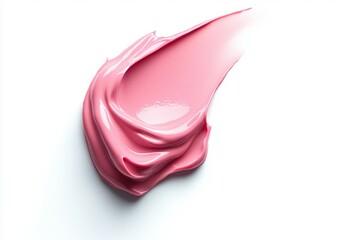 A pink lip gloss is shown on a white background