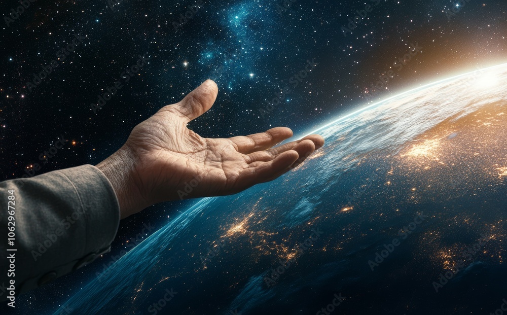 Wall mural the greatness of the cosmos and the touch to the galaxy
