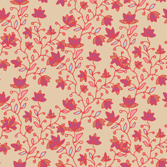 Pink Flower Motif Seamless Pattern