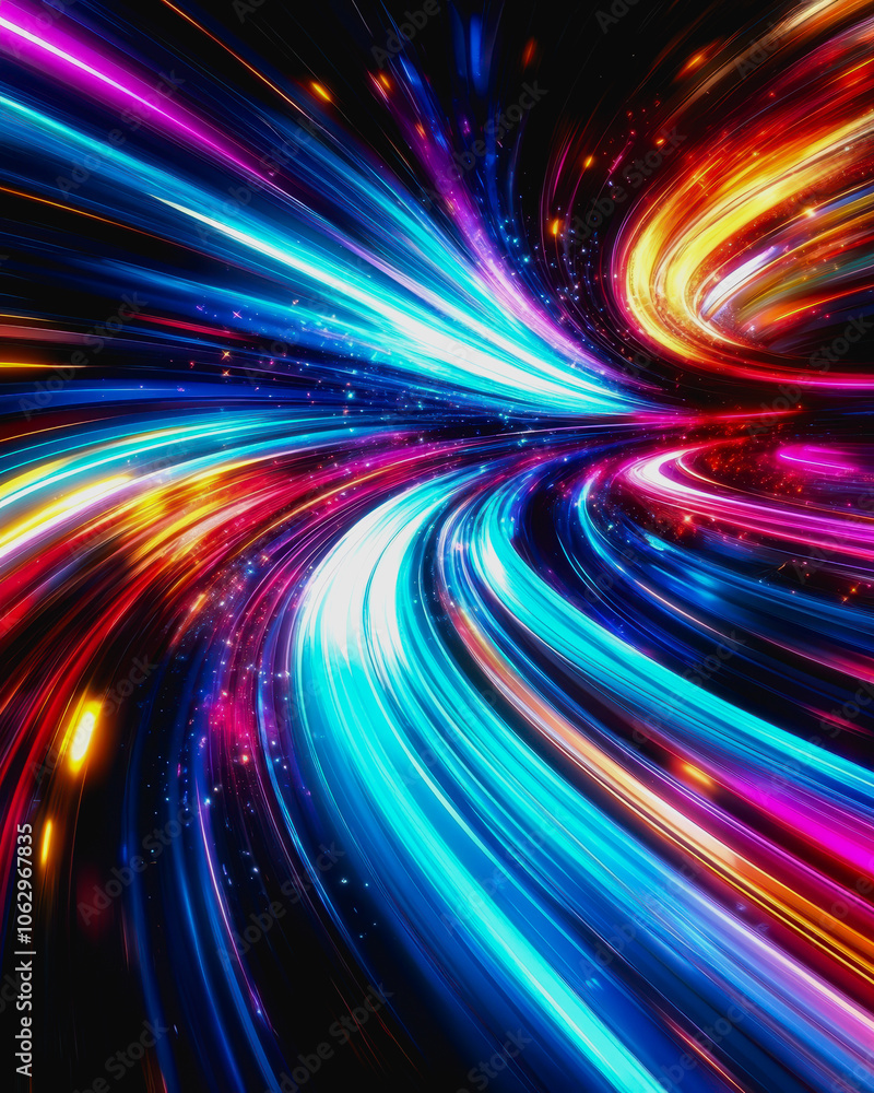 Aufkleber a vibrant futuristic design showcasing glowing neon lines and patterns. this abstract digital interf