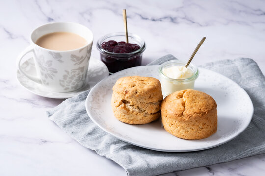 Tea with homemade scone 1 -  white marble backbround 7
