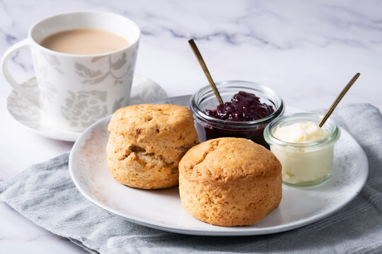 Tea with homemade scone 1 -  white marble backbround 2