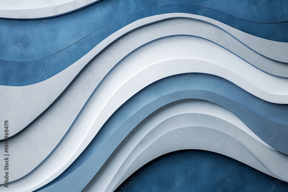 Poster abstract blue and white waves: modern graphic design background with smooth curves and textured laye