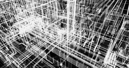 Background image of BIM model of MEP industrial building