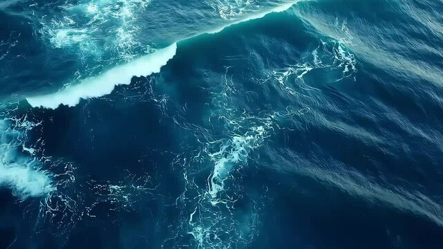 A serene view of ocean waves, showcasing the deep blue water with white frothy crests, creating a calming and tranquil atmosphere.