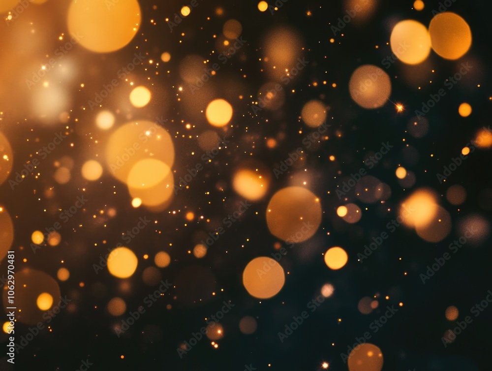 Poster blurry image of a bunch of golden circles. the circles are scattered all over the image, creating a 