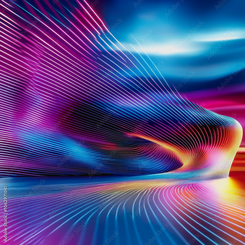 Poster explore a vibrant, futuristic digital interface design featuring pastel colors and smooth waves, cre