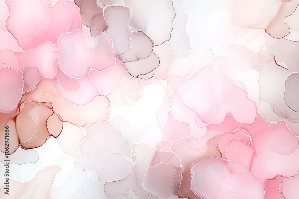 Poster abstract pink and beige fluid art design with soft, flowing shapes creating a dreamy and delicate ba