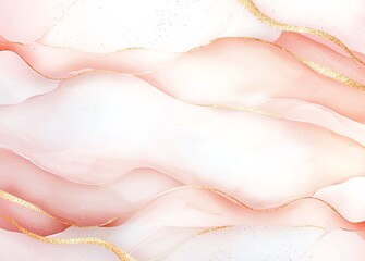 Fototapeta premium Abstract pink and gold fluid art design with soft wavy patterns and elegant shimmering textures, ideal for backgrounds or wallpapers.