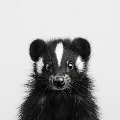 Obraz premium Charming Black and White Badger Portrait: Cute, Fluffy Focus on Adorable Wildlife with Expressive Eyes Against Minimalist Background