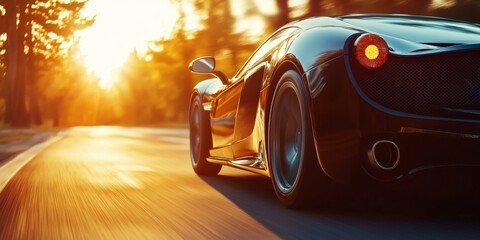Naklejka premium A beautiful, expensive car driving on the road.