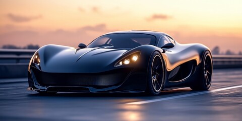 Naklejka premium A beautiful, expensive car driving on the road