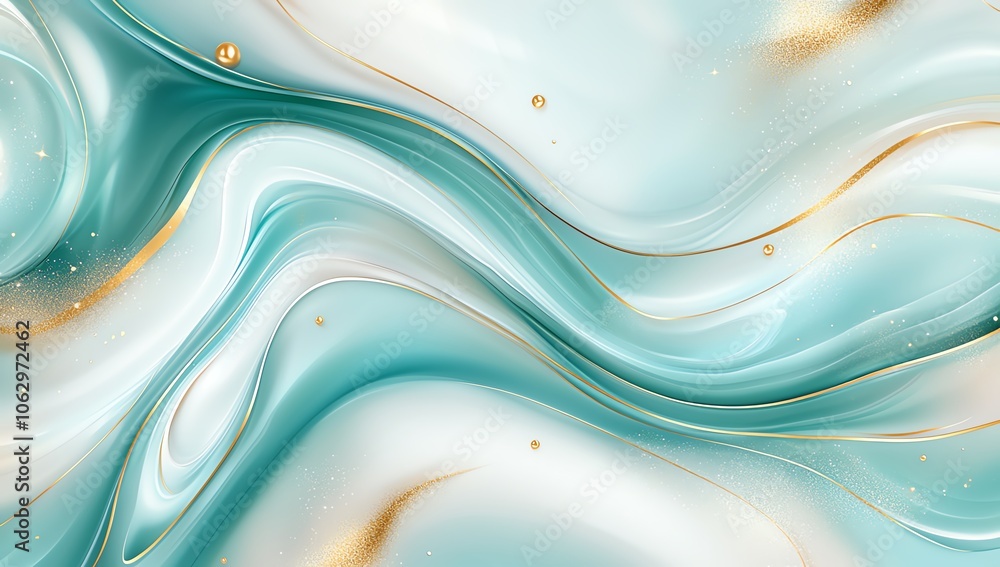 Poster elegant abstract background with teal and gold swirls creating a luxurious and calming effect, ideal