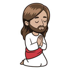 Cartoon Illustration of Jesus Praying on Knees