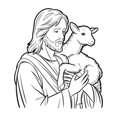 Line Art Illustration of Jesus with a Lamb