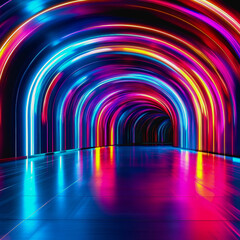 Explore a vibrant and surreal tunnel with pastel neon lights that create a captivating digital interface atmosphere. Perfect for modern design themes.