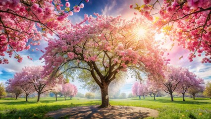 Double exposure artistry: Cherry and apple blossoms intertwine in a floral symphony.