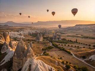 Fototapeta premium Stunning Golden Hour Over Vast Open Plains with Unique Landscape Features and Dramatic Sky Colors