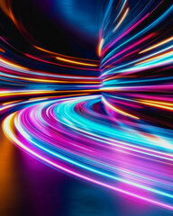 Fototapeta premium A vibrant and futuristic digital interface concept featuring soft pastel colors and smooth light trails. Perfect for tech and creative projects.