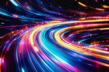 Obraz premium A vibrant digital interface featuring soft pastel colors and dynamic light trails, creating an abstract and futuristic feel suitable for modern design projects.