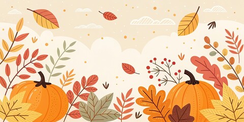 minimalist cute cartoon fall banner background
