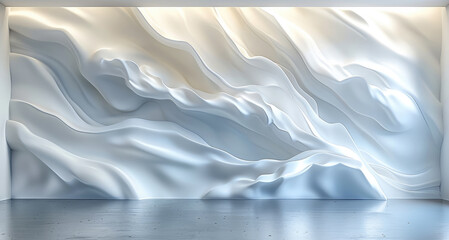 Obraz premium 3D render of white abstract wavy shapes on the wall, simple background.
