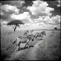 Naklejka premium Zebras inhabit Serengeti National Park