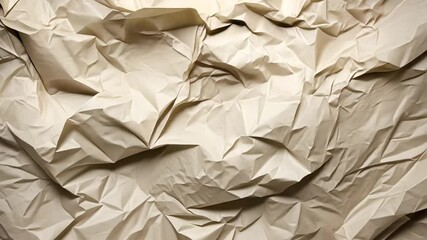 Crumpled Paper Texture:  Closeup of a textured, abstract background with a crumpled paper surface, featuring intricate folds and creases in a warm beige tone.