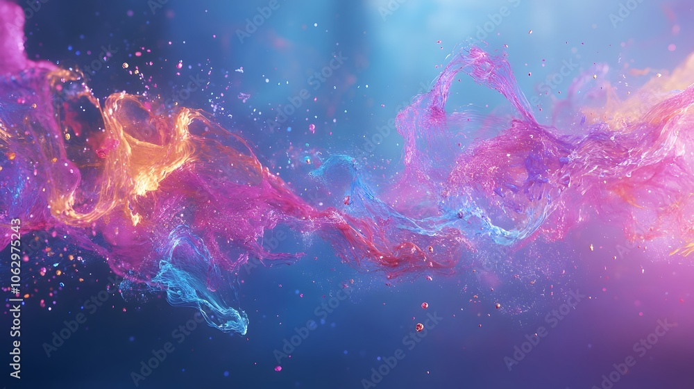 Poster a mesmerizing abstract digital art of colorful waves blending in cosmic harmony, creating a captivat